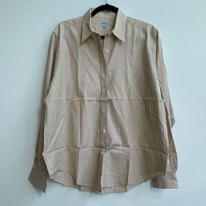 Brooks Brothers 100% Cotton Striped Yellow Dress Shirt - Large